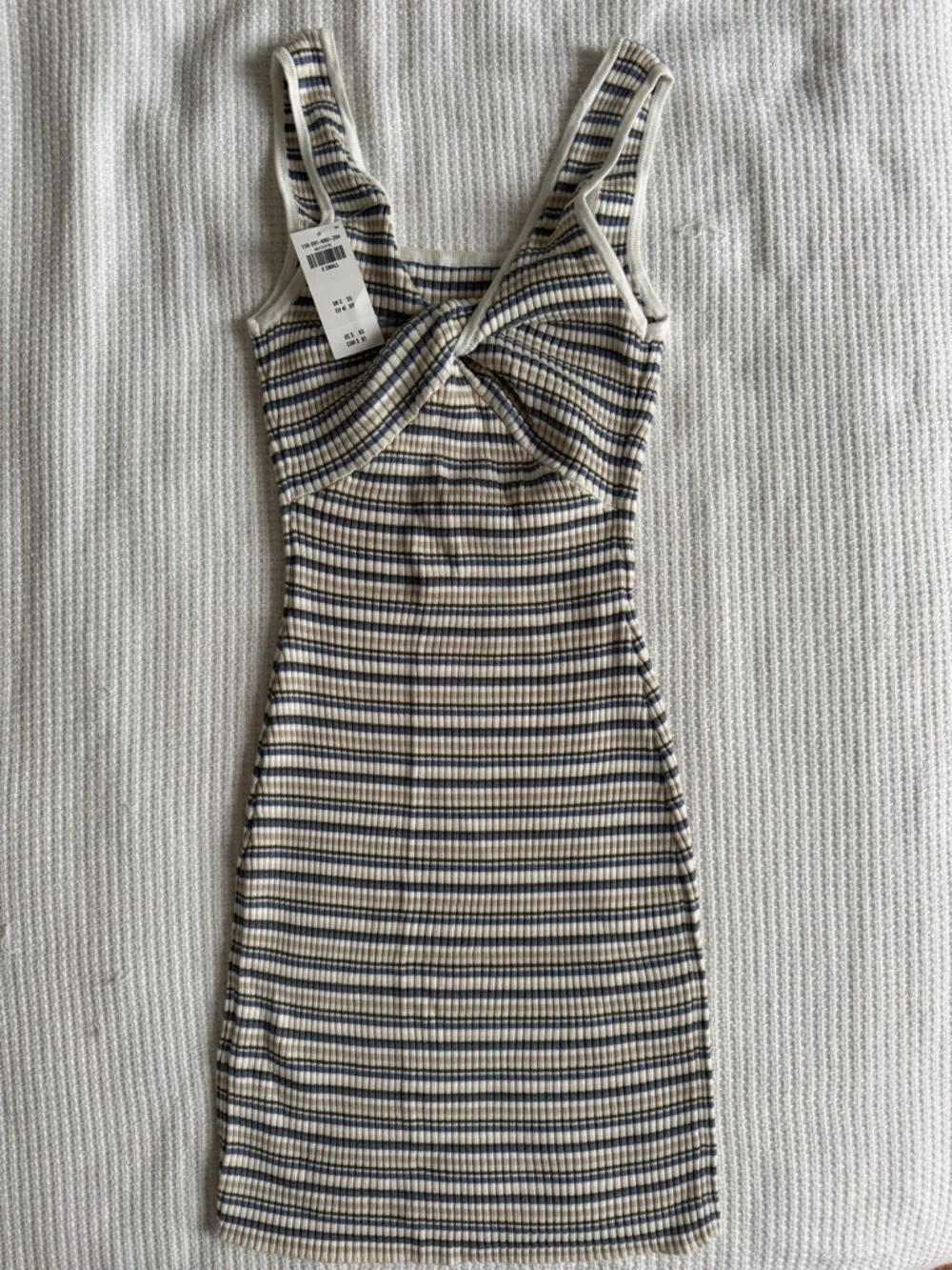 Abercrombie & Fitch Cream, Blue & Tan Ribbed Twist-Front Maxi Dress